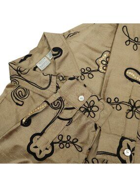 Bleu Bayou Art To Wear Blouse L Floral Paisley Raw Silk Boho Artsy Embroidered